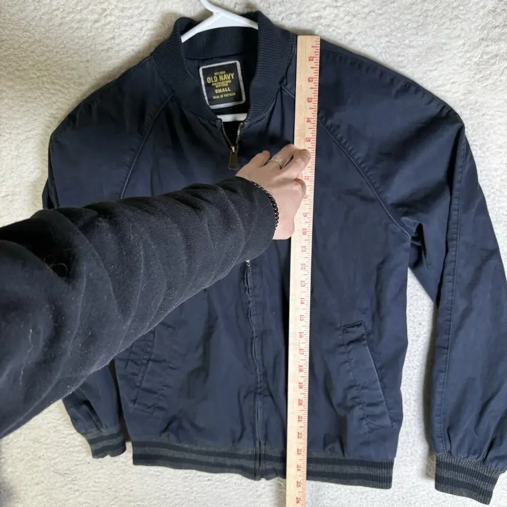 Vintage Old Navy Bomber Jacket Mens Small Blue Varsity Mesh Lined Band Collar